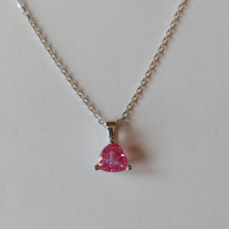 Pink Trillion Sapphire Pendant Necklace in White Gold