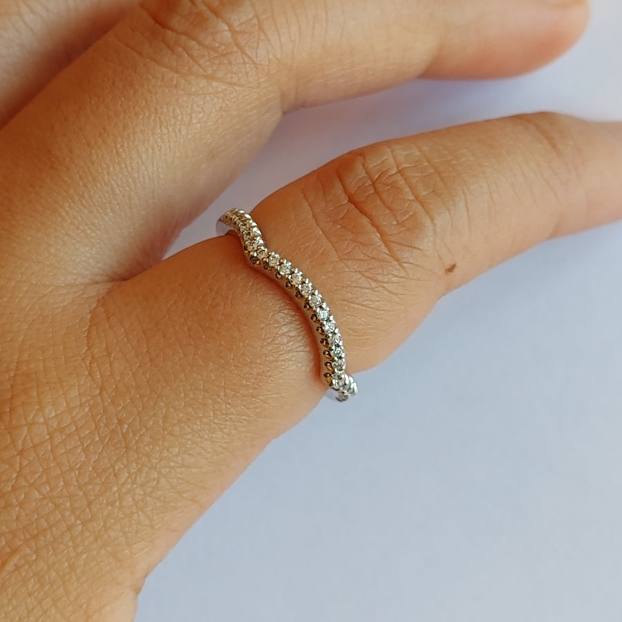 CZ Curved Silver Ring