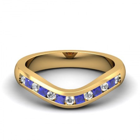 blue sapphire curved wedding band