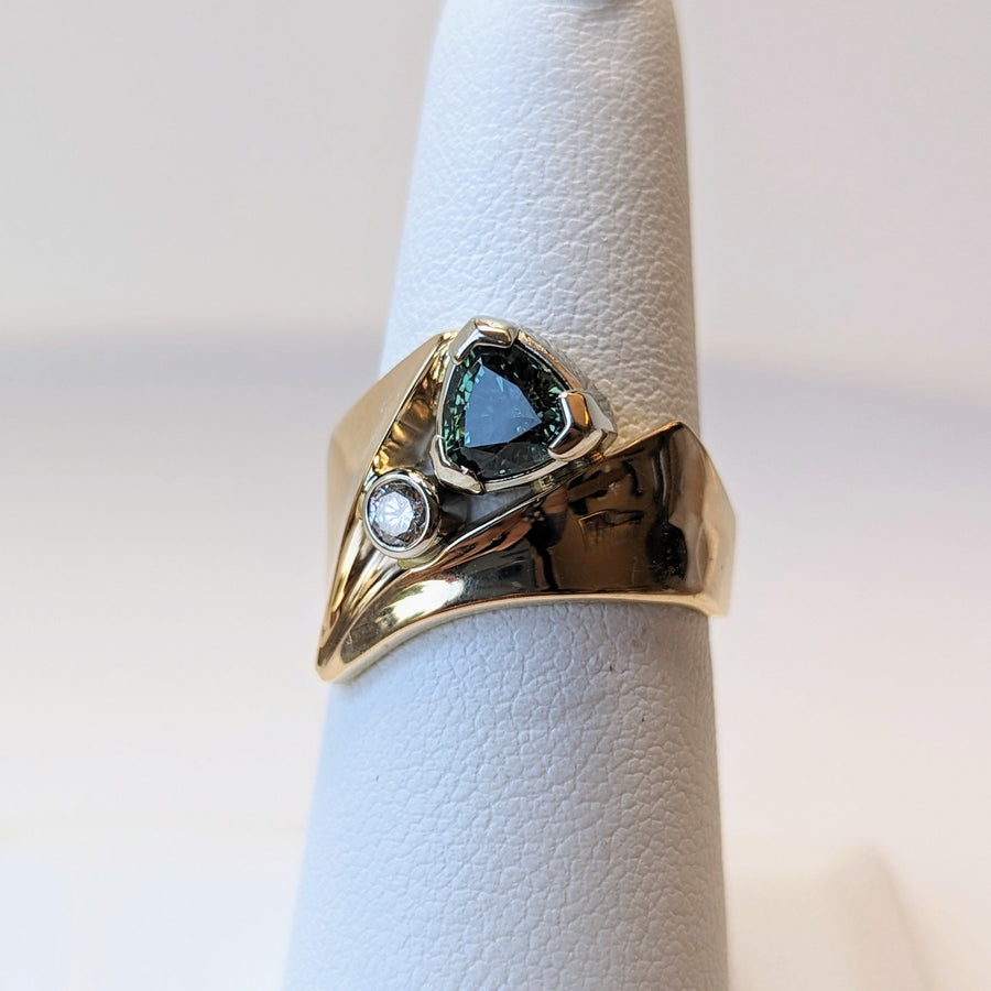 Trillion Cut Green Sapphire Diamond Ring