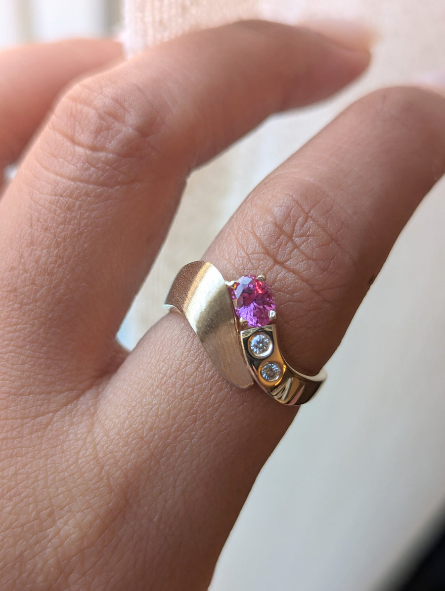 Pink Sapphire Ring in Yellow Gold