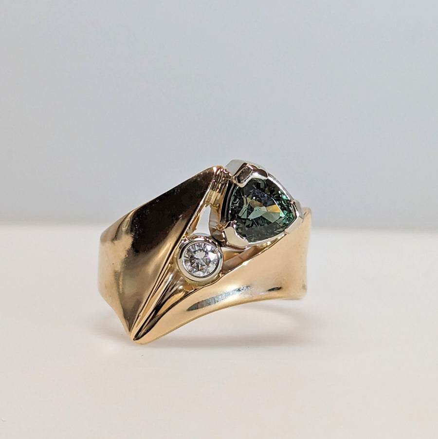 Trillion Cut Green Sapphire Diamond Ring
