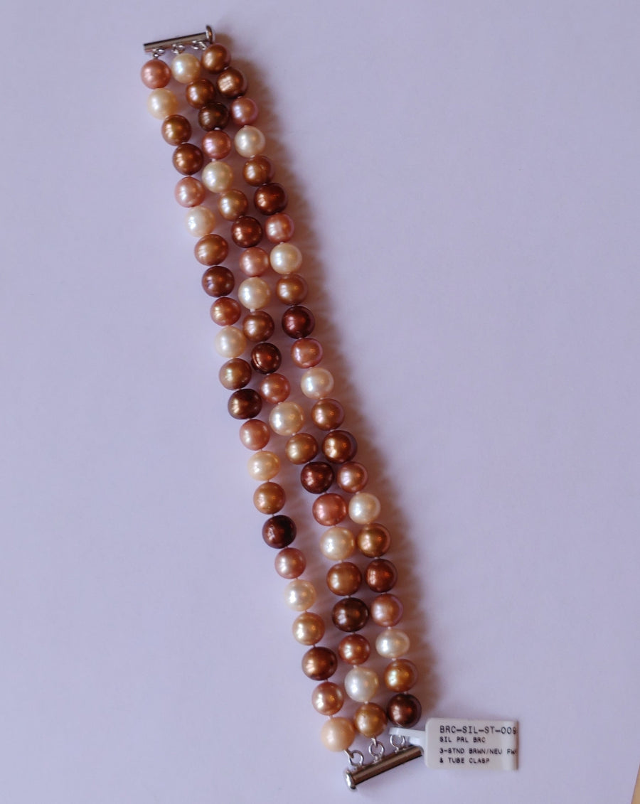 Brown & Peach Freshwater Pearl Bracelet
