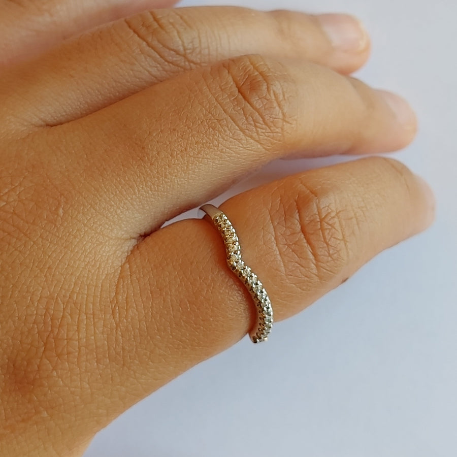 CZ Curved Silver Ring