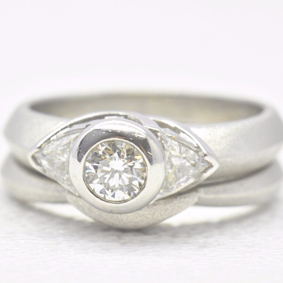 wedding bezel engagement ring set