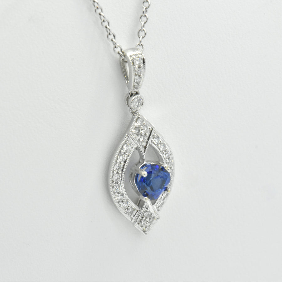 Blue Sapphire with Pavé Diamonds Necklace