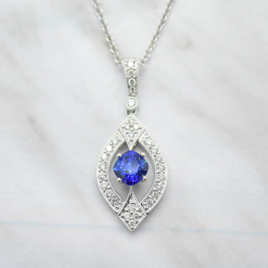 art deco blue sapphire diamond necklace