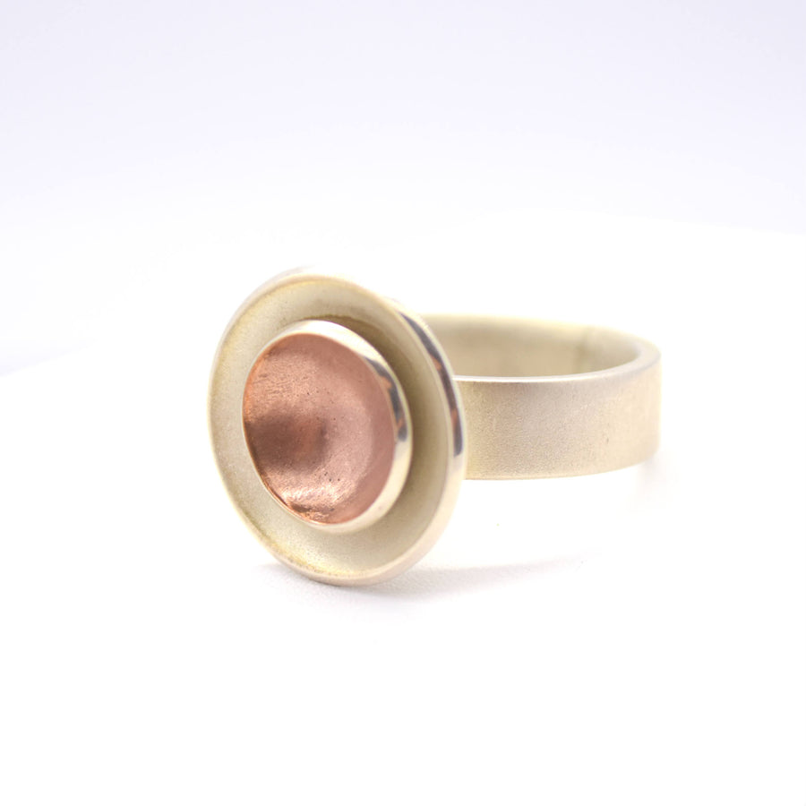 rose copper disc sterling silver ring