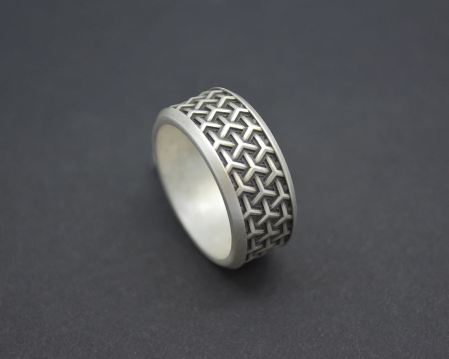 geometric wedding ring men silver