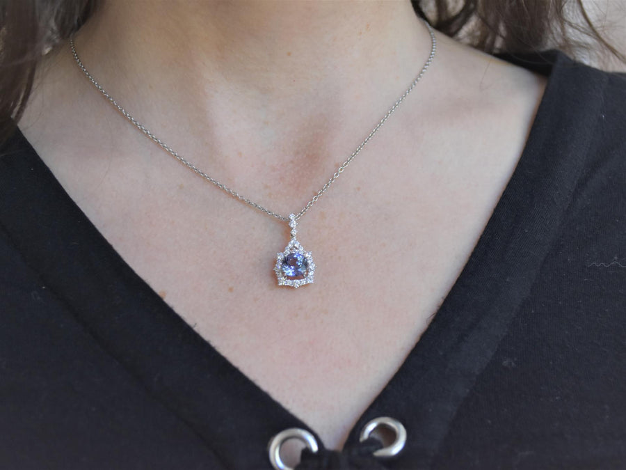 tanzanite halo diamond necklace - sutton smithworks winnipeg