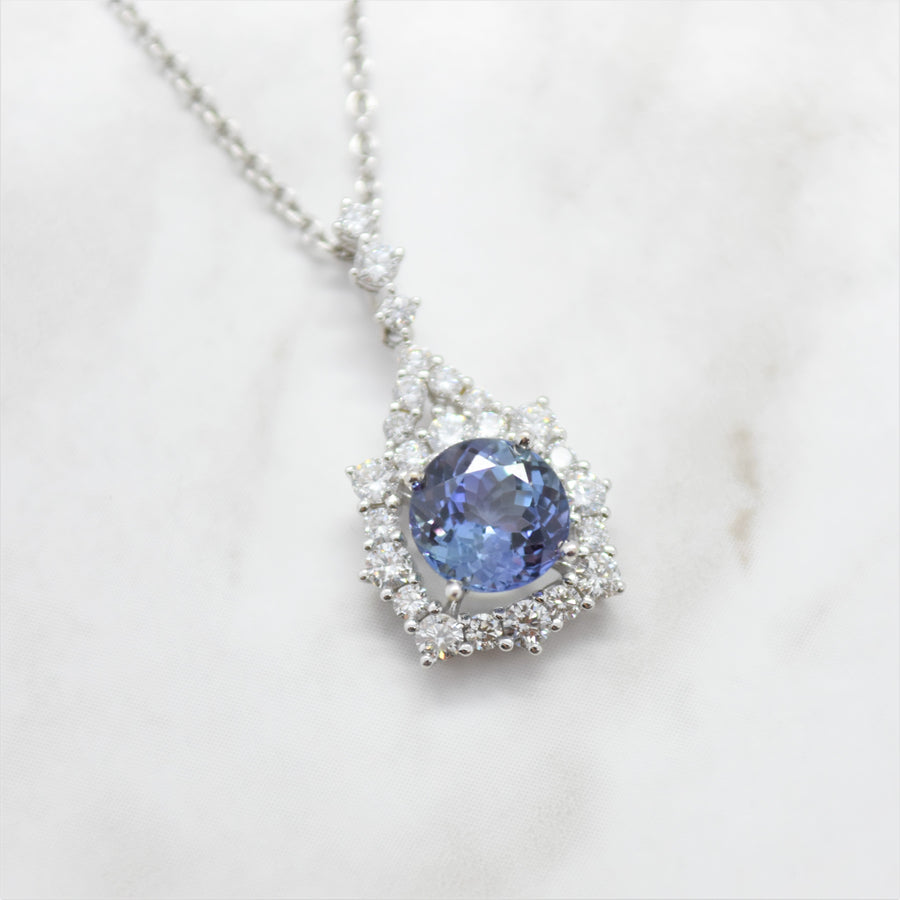tanzanite halo diamond necklace - sutton smithworks winnipeg