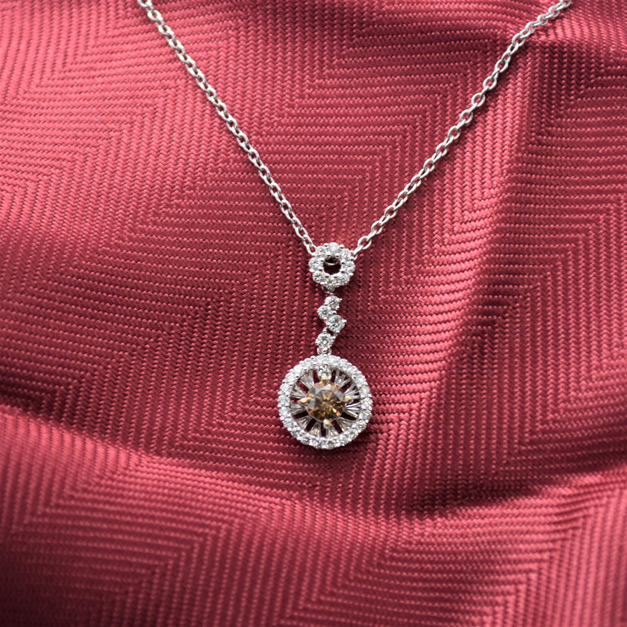 Cognac Diamond Halo Necklace