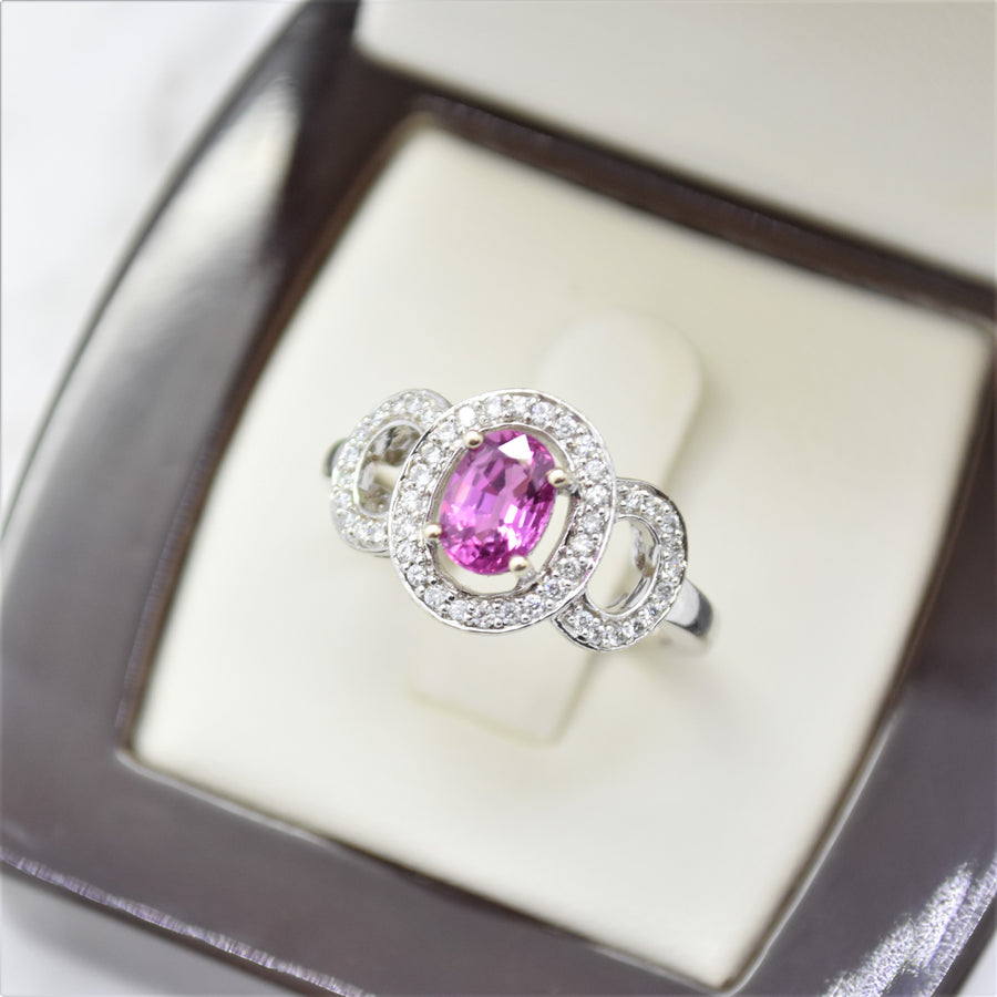 pink sapphire halo ring - sutton smithworks winnipeg