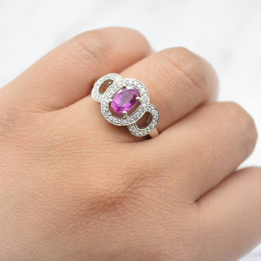 pink sapphire halo ring