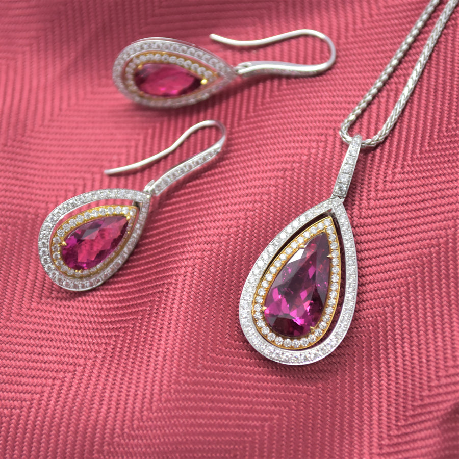 rubellite pink tourmaline diamond jewellery set 