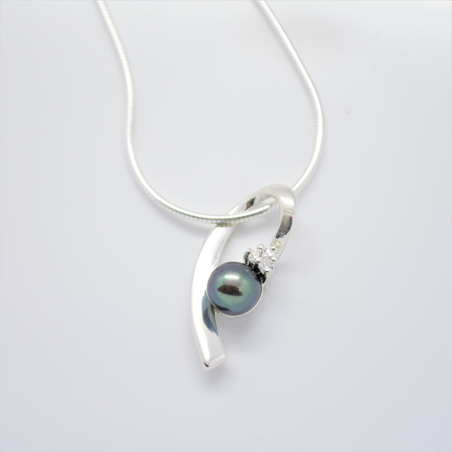 Blue Pearl Slider Silver Necklace