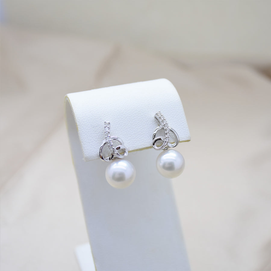 Diamond Knot Earrings with Freshwater Pearls