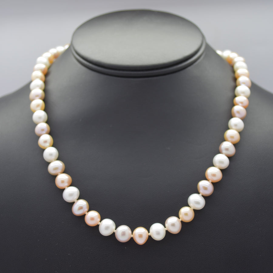 Multi-Color Freshwater Pearl Necklace with Filigree Ball Clasp