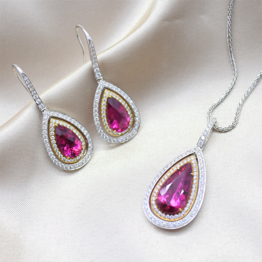 rubellite tourmaline with diamonds  jewelry set 