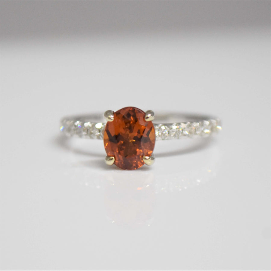Hessonite Garnet Diamond Ring