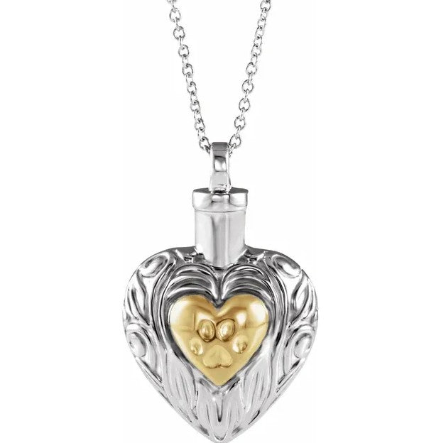 Paw Print Heart Ash Holder Pendant Necklace