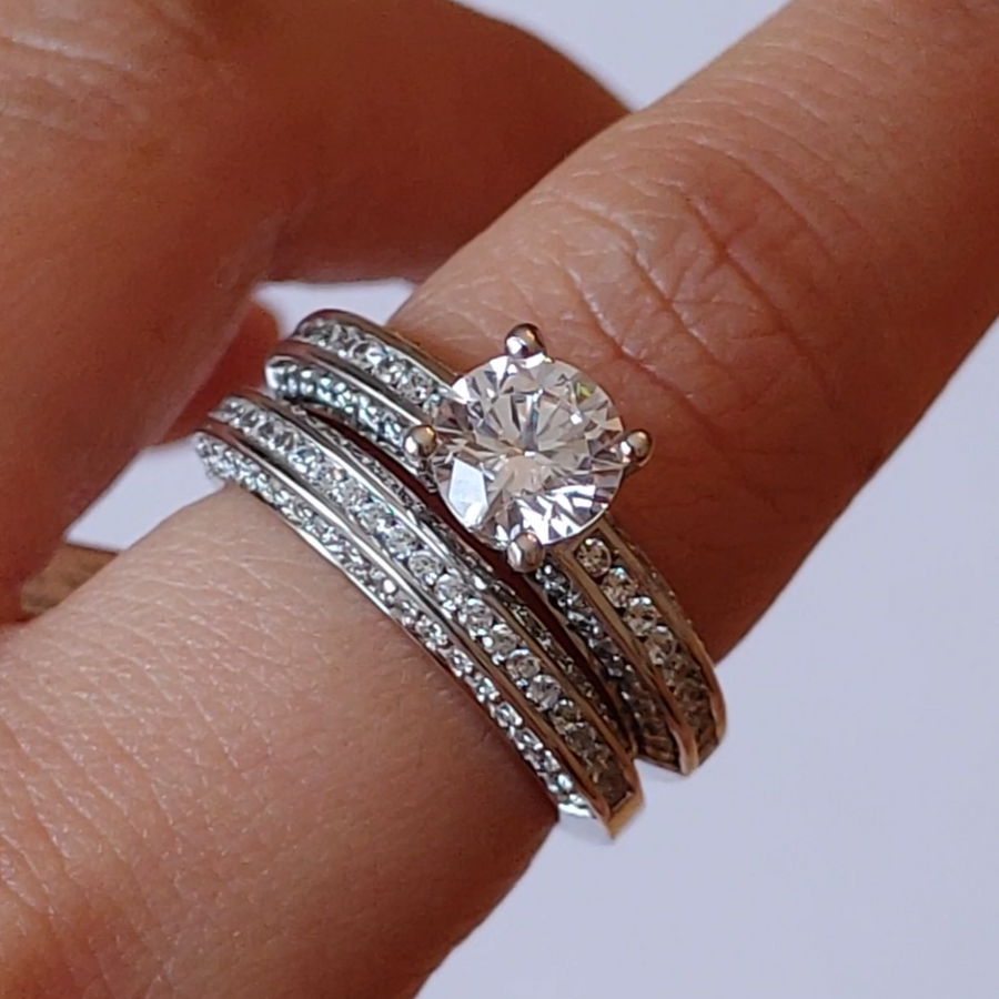 Sterling Silver Engagement Ring & Wedding Ring Set