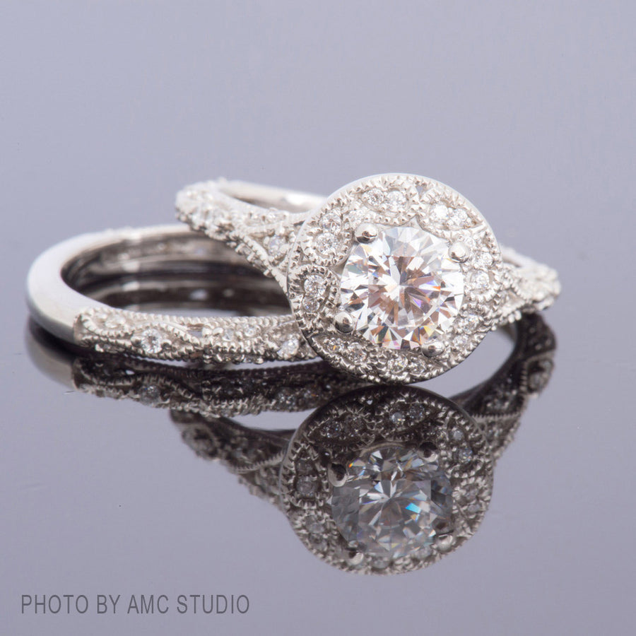 Vintage Style Engagement Ring with Beaded Filigree