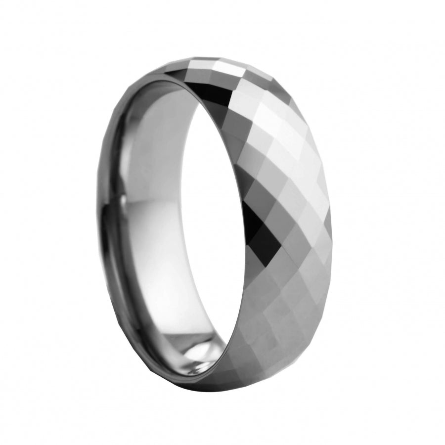 Diamond Faceted Tungsten Ring