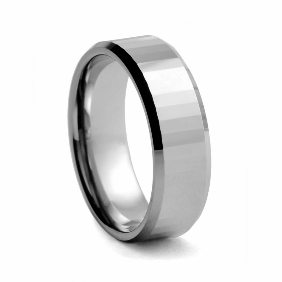 Tungsten Ring with Brushed Step Cut